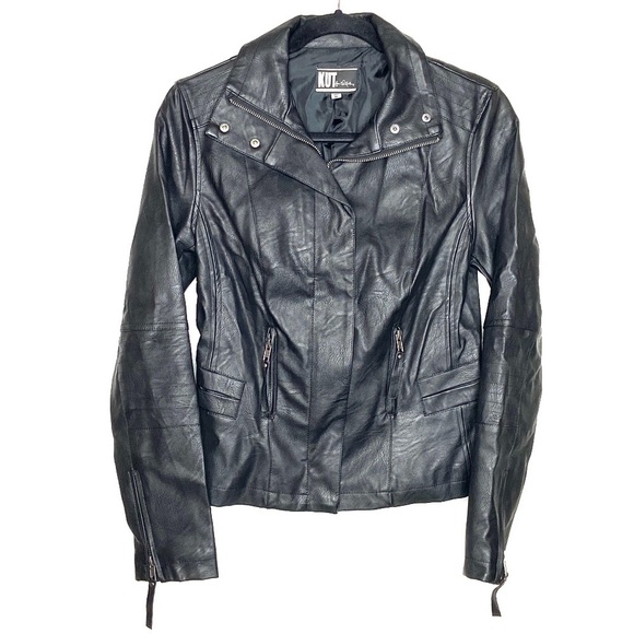 KUT FROM THE KLOTH Women's Black Vegan Leather Full Zip Moto Jacket Size XS - Picture 1 of 7
